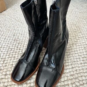 Topshop Shiny Black Ankle Boots